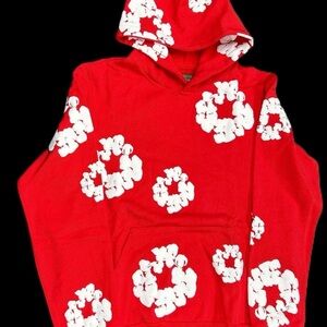 Vibrant Red Hoodie with White Floral Design